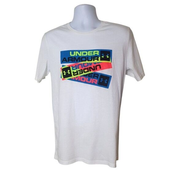 Under Armour Mens T-Shirt White S Tech Legendary Bold Logo Graphic SS Sports Tee - Picture 1 of 4
